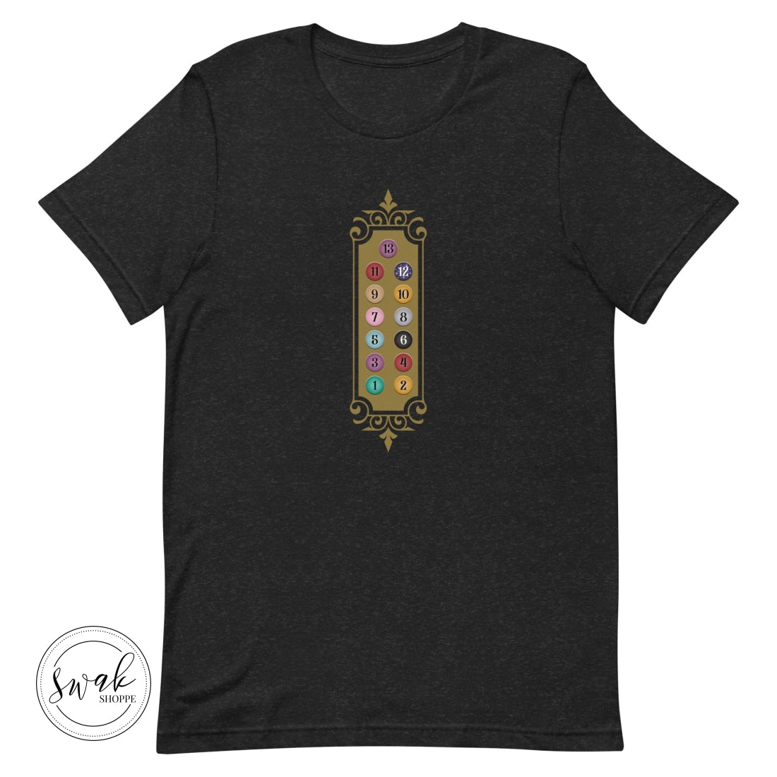 Bejeweled Elevator Button Unisex T-Shirt Black Heather / Xs