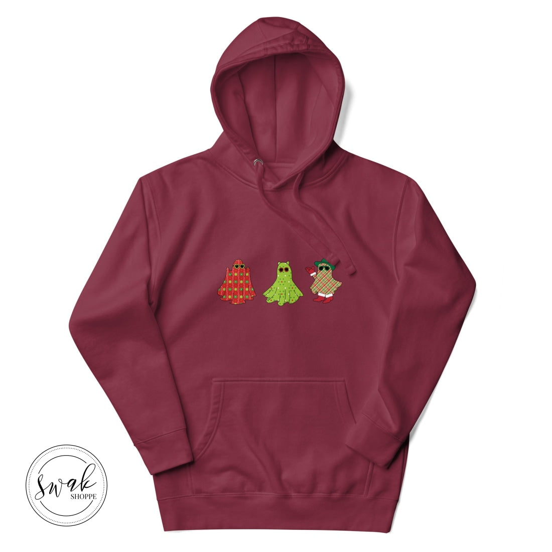 Holiday Festive Ghosts Unisex Hoodie Maroon / S