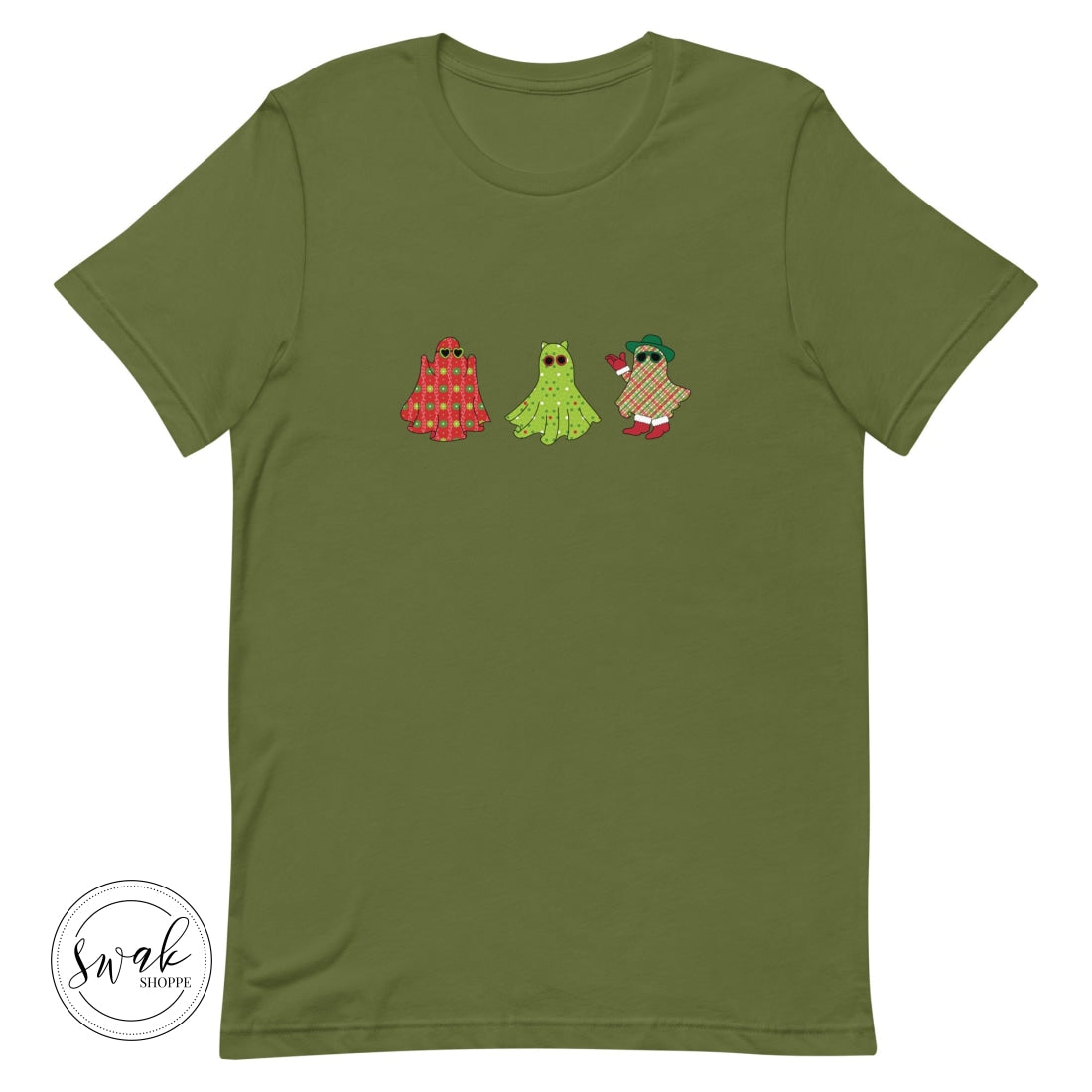 Holiday Festive Ghosts Unisex T-Shirt Olive / S