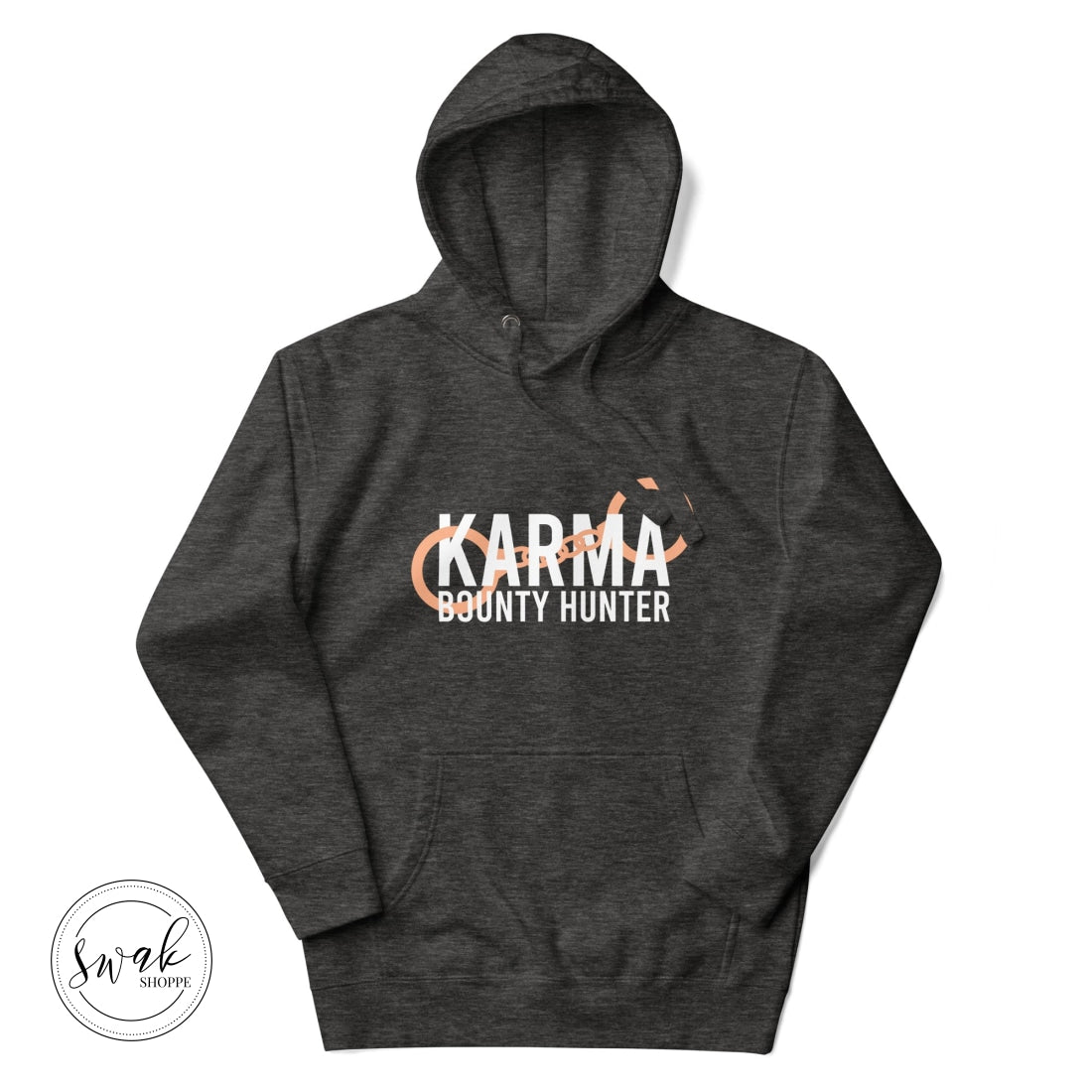 Karma Bounty Hunter White Logo Unisex Hoodie Charcoal Heather / S