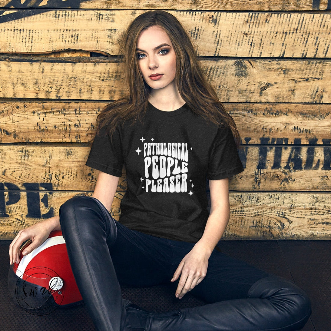 Pathological People Pleaser Retro White Wavy Logo Unisex T-Shirt Black Heather / Xs