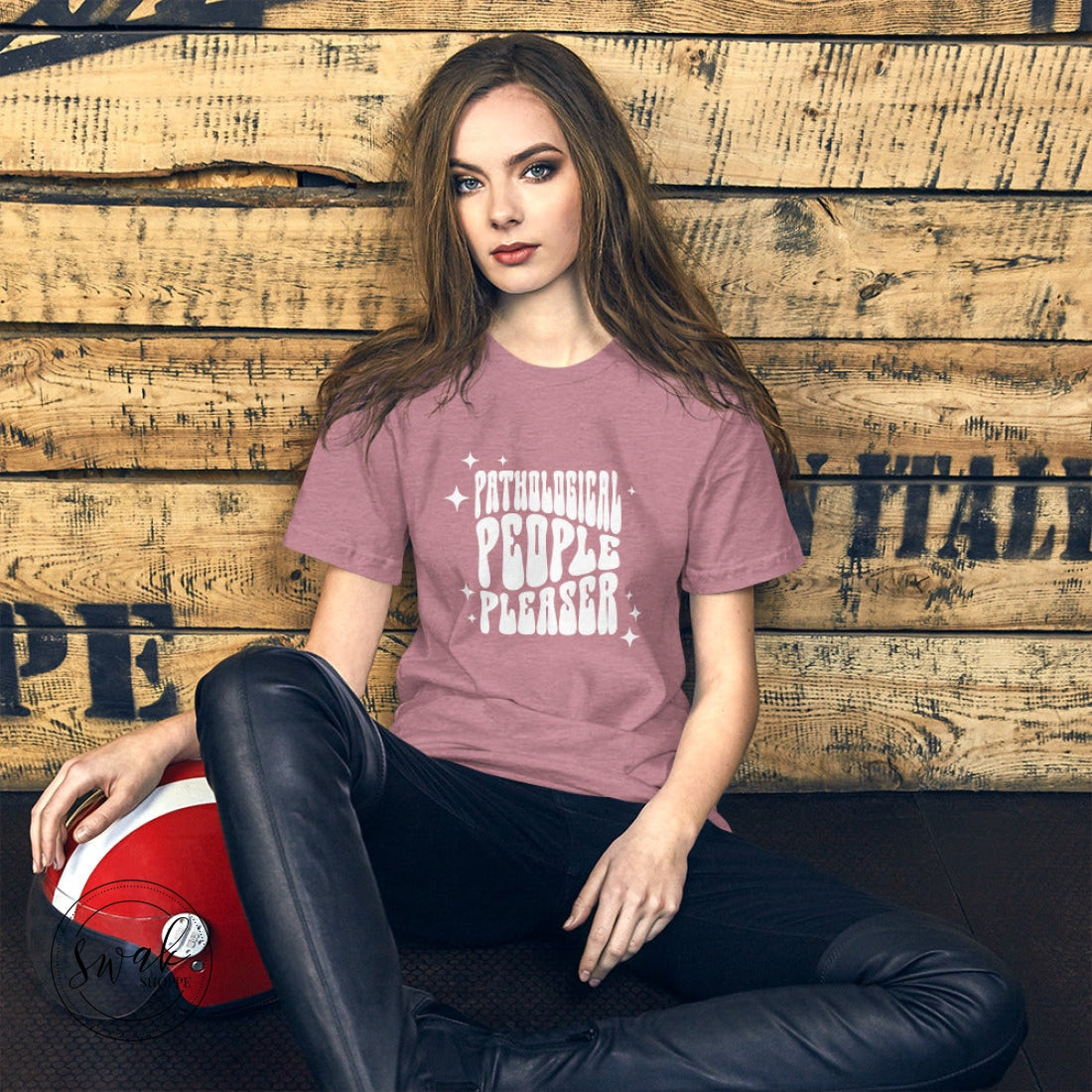 Pathological People Pleaser Retro White Wavy Logo Unisex T-Shirt Heather Orchid / S