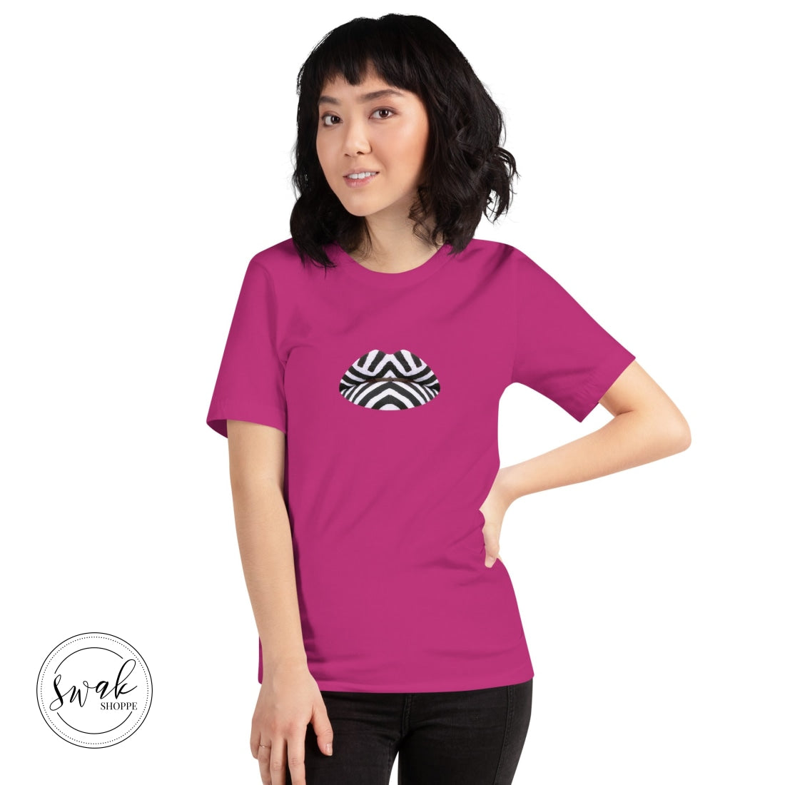 Swak Beauty Chevron Swimsuit Lip Art Unisex T-Shirt Berry / S