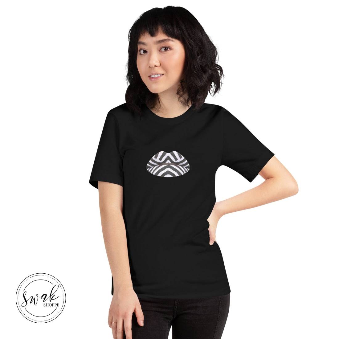 Swak Beauty Chevron Swimsuit Lip Art Unisex T-Shirt Black / Xs
