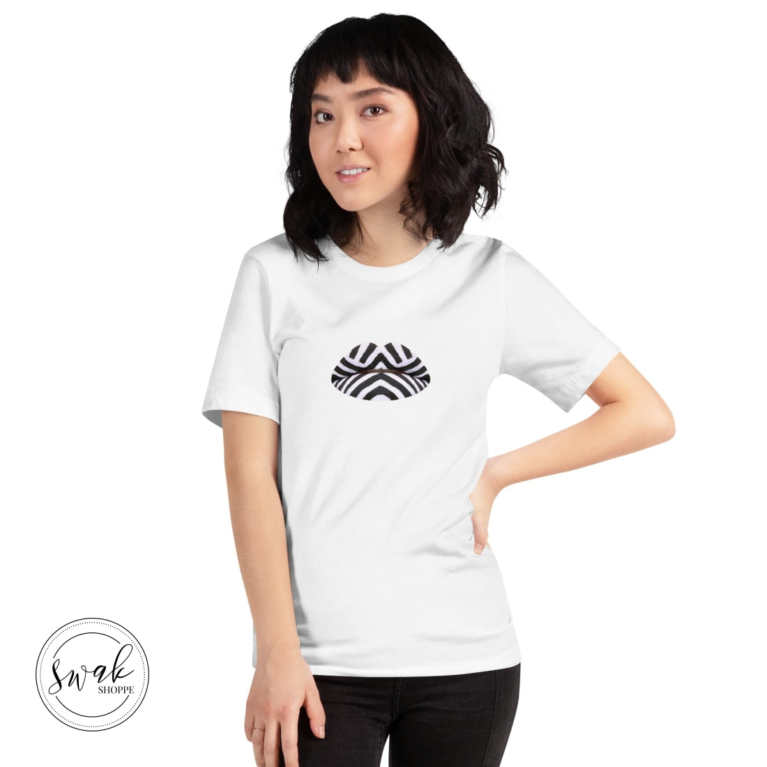 Swak Beauty Chevron Swimsuit Lip Art Unisex T-Shirt White / Xs