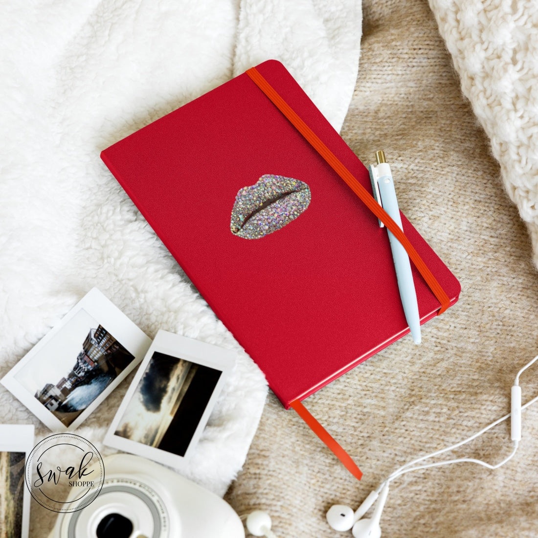 Swak Beauty Rhinestone Crystal Lip Art Hardcover Bound Notebook