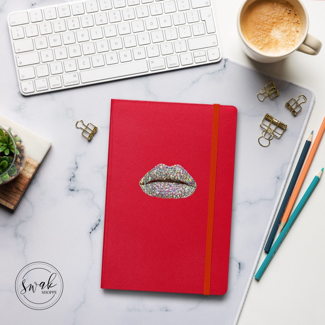 Swak Beauty Rhinestone Crystal Lip Art Hardcover Bound Notebook