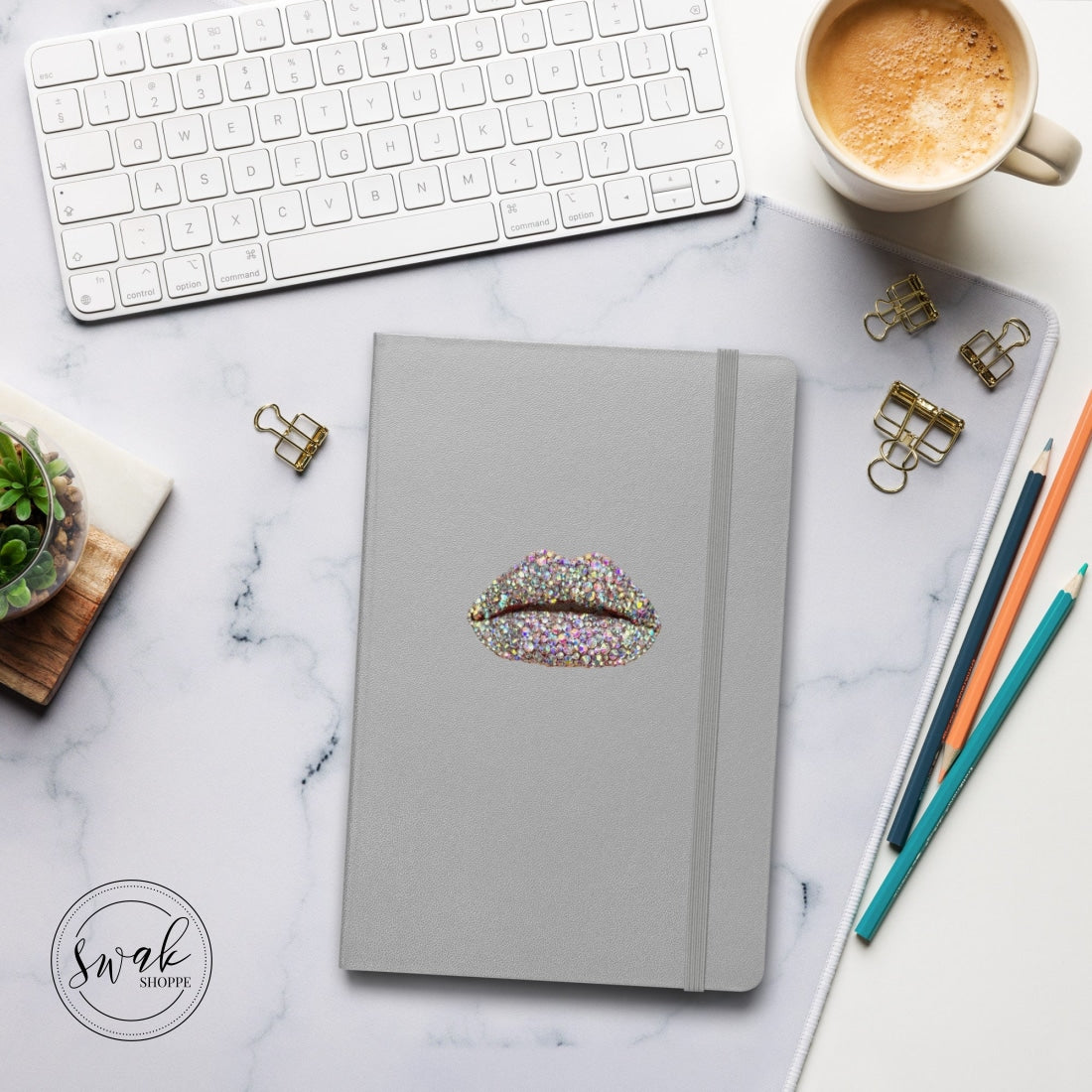 Swak Beauty Rhinestone Crystal Lip Art Hardcover Bound Notebook