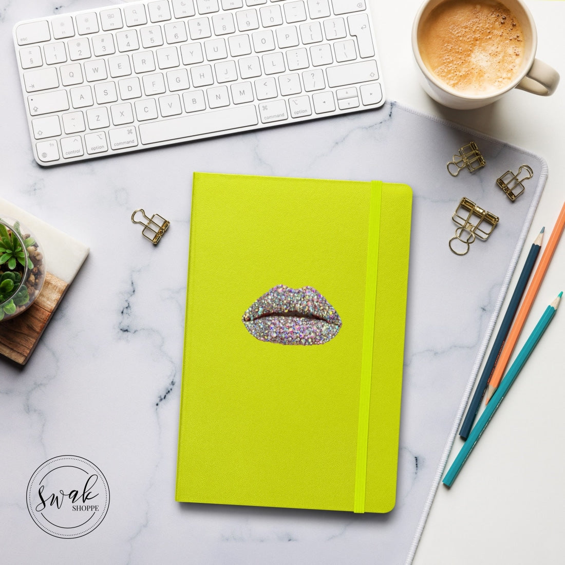 Swak Beauty Rhinestone Crystal Lip Art Hardcover Bound Notebook