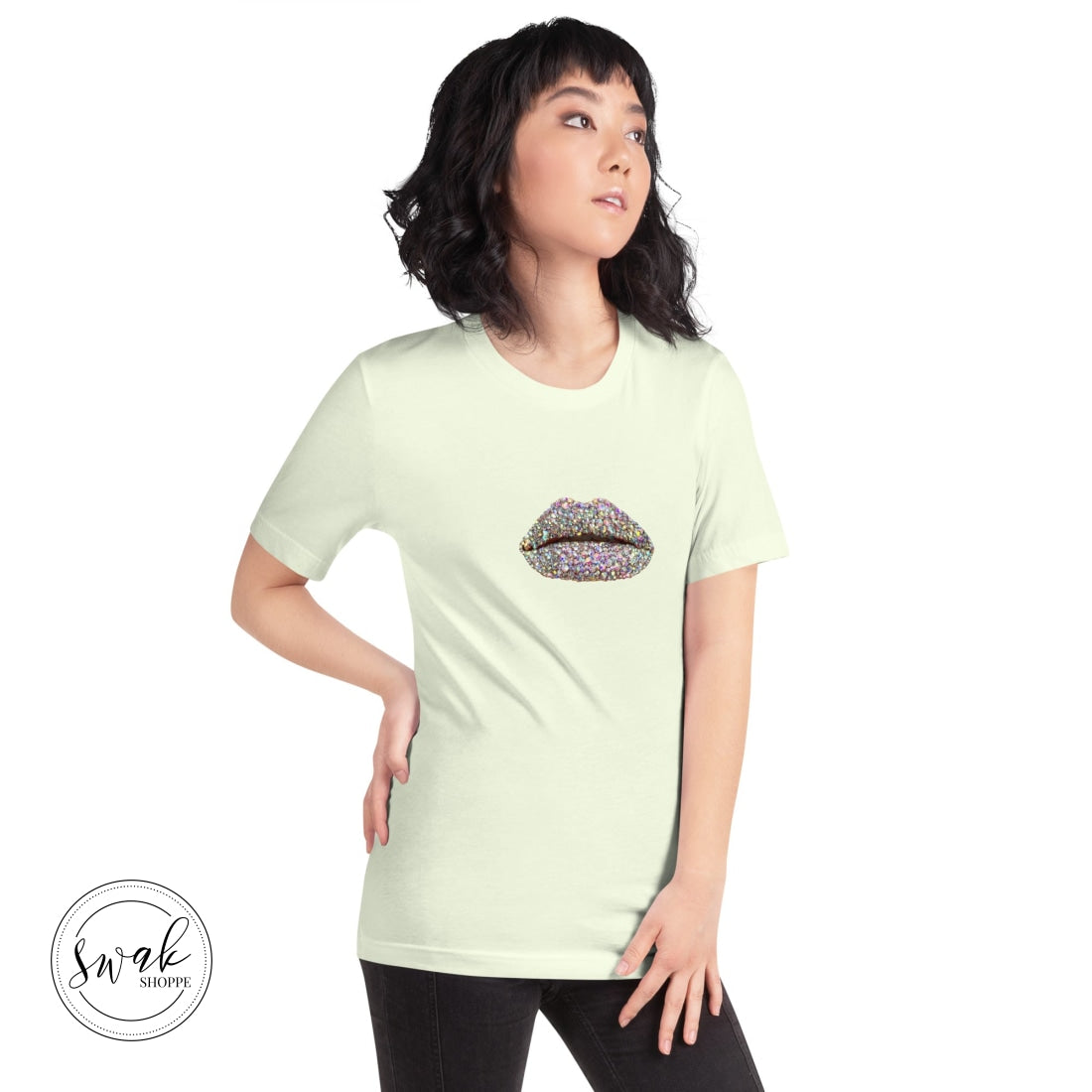 Swak Beauty Rhinestone Crystal Lip Art Unisex T-Shirt