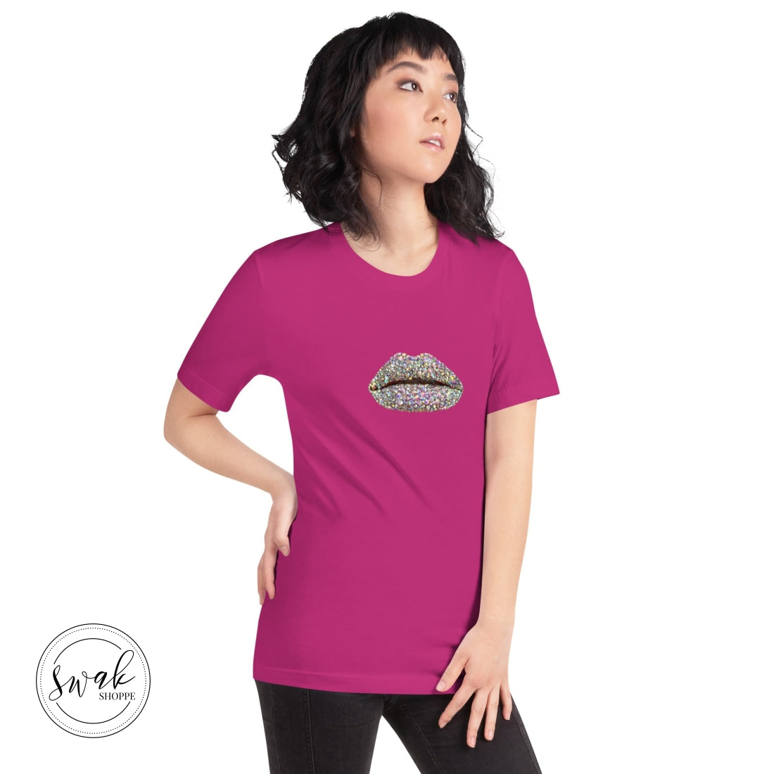 Swak Beauty Rhinestone Crystal Lip Art Unisex T-Shirt