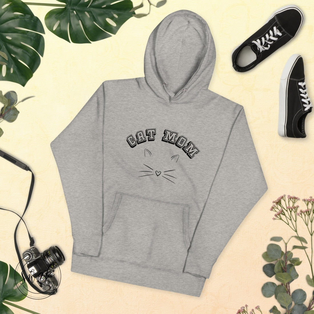 Cat Mom Collegiate Sketch Unisex Hoodie Carbon Grey / S