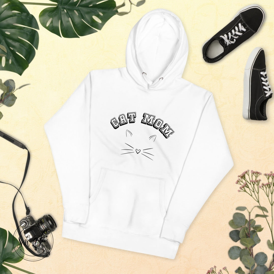 Cat Mom Collegiate Sketch Unisex Hoodie White / S