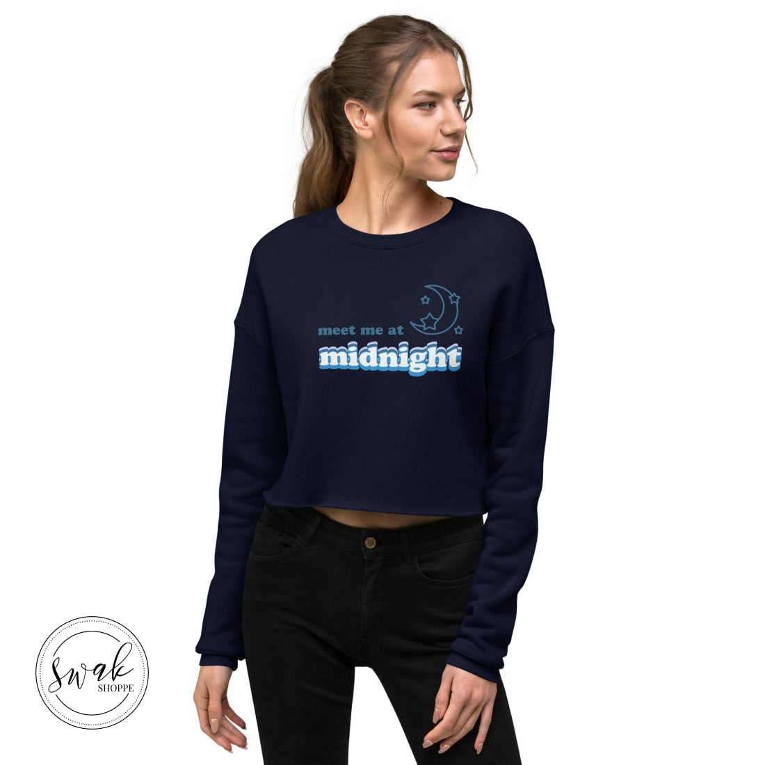 Meet Me At Midnight Retro Text Swiftie Cropped Sweatshirt