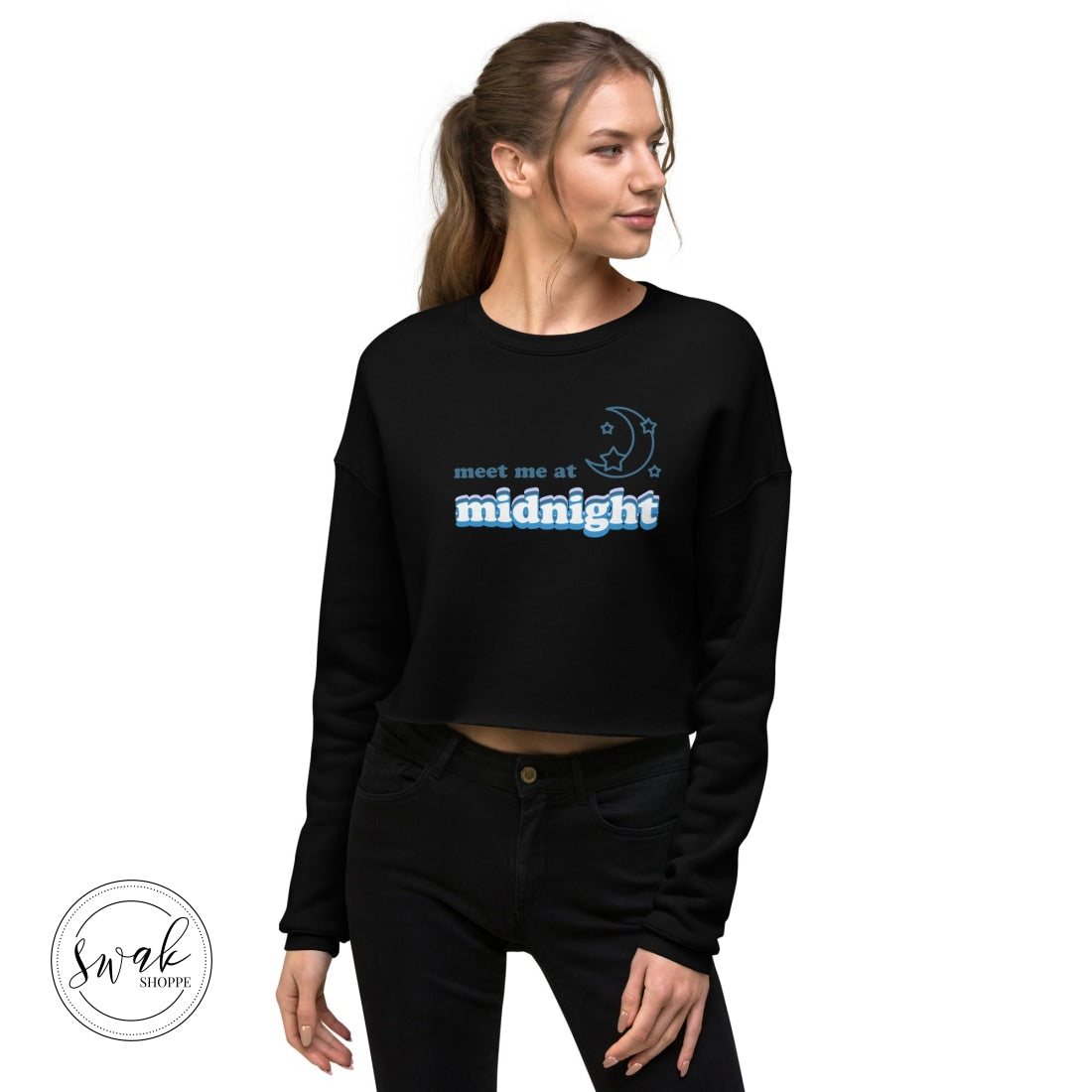 Meet Me At Midnight Retro Text Swiftie Cropped Sweatshirt