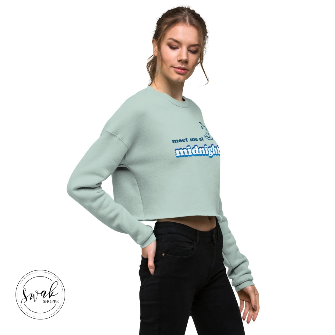 Meet Me At Midnight Retro Text Swiftie Cropped Sweatshirt