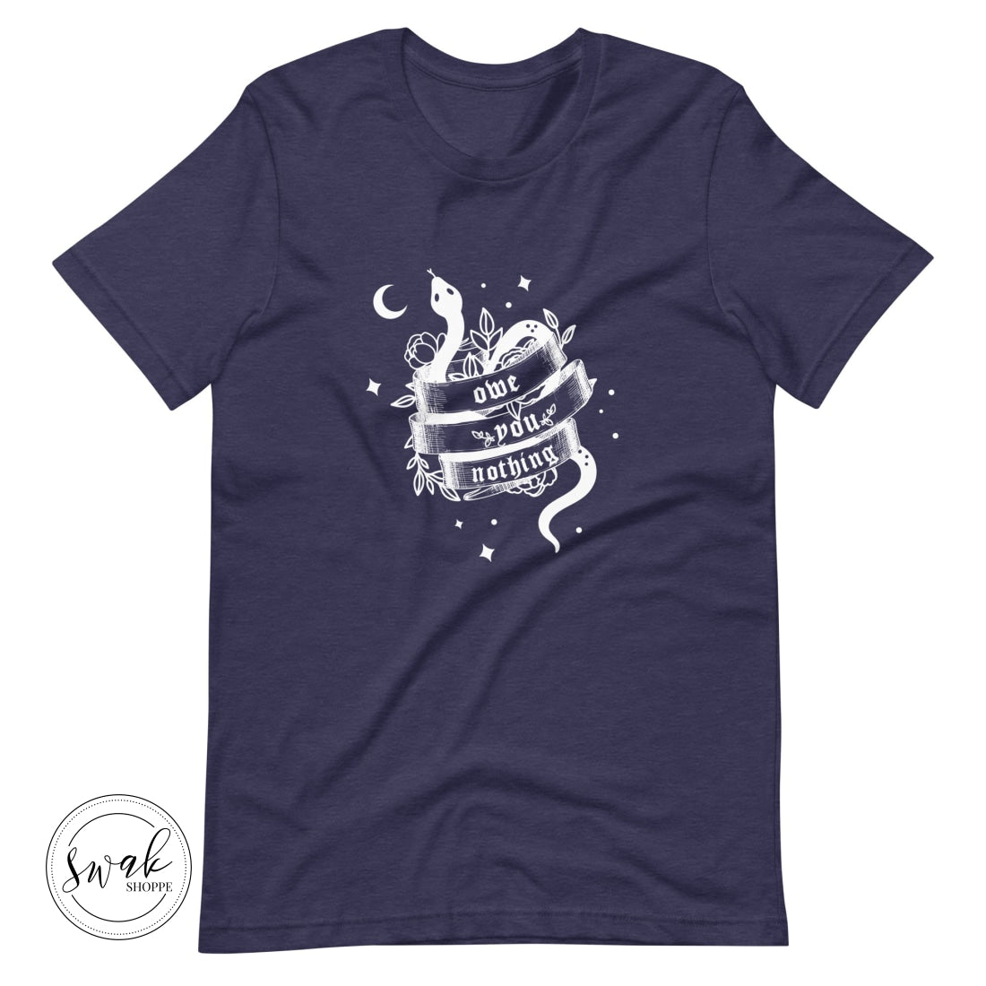 Owe You Nothing Did Something Bad Snake Tattoo White Logo Unisex T-Shirt Heather Midnight Navy / Xs