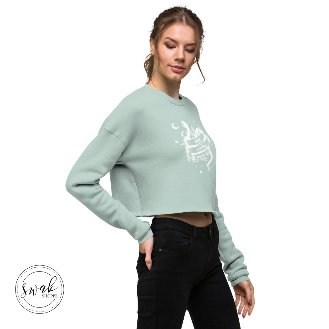 Owe You Nothing Did Something Bad Snake Tattoo White Logo Cropped Sweatshirt