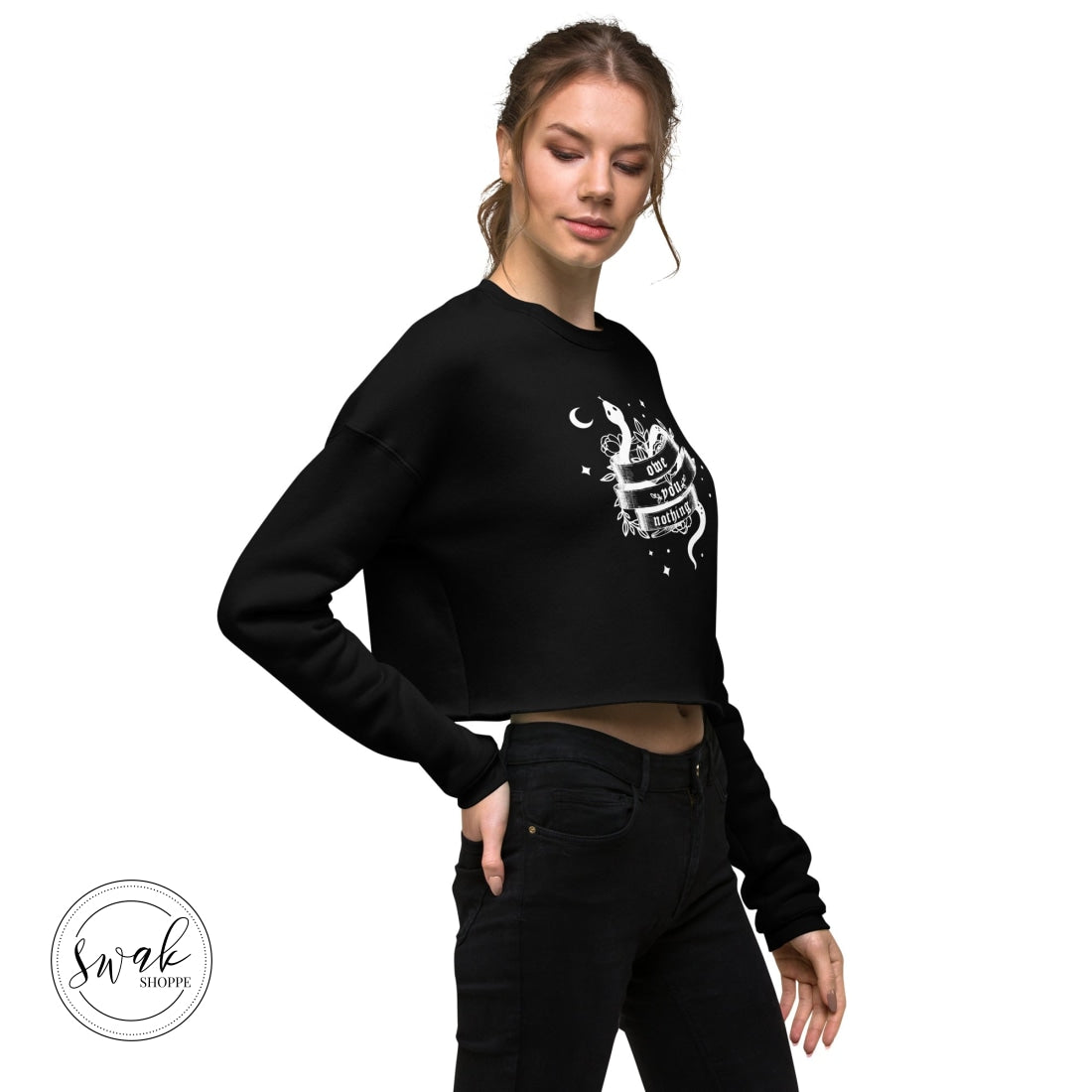 Owe You Nothing Did Something Bad Snake Tattoo White Logo Cropped Sweatshirt
