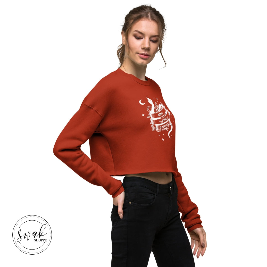 Owe You Nothing Did Something Bad Snake Tattoo White Logo Cropped Sweatshirt