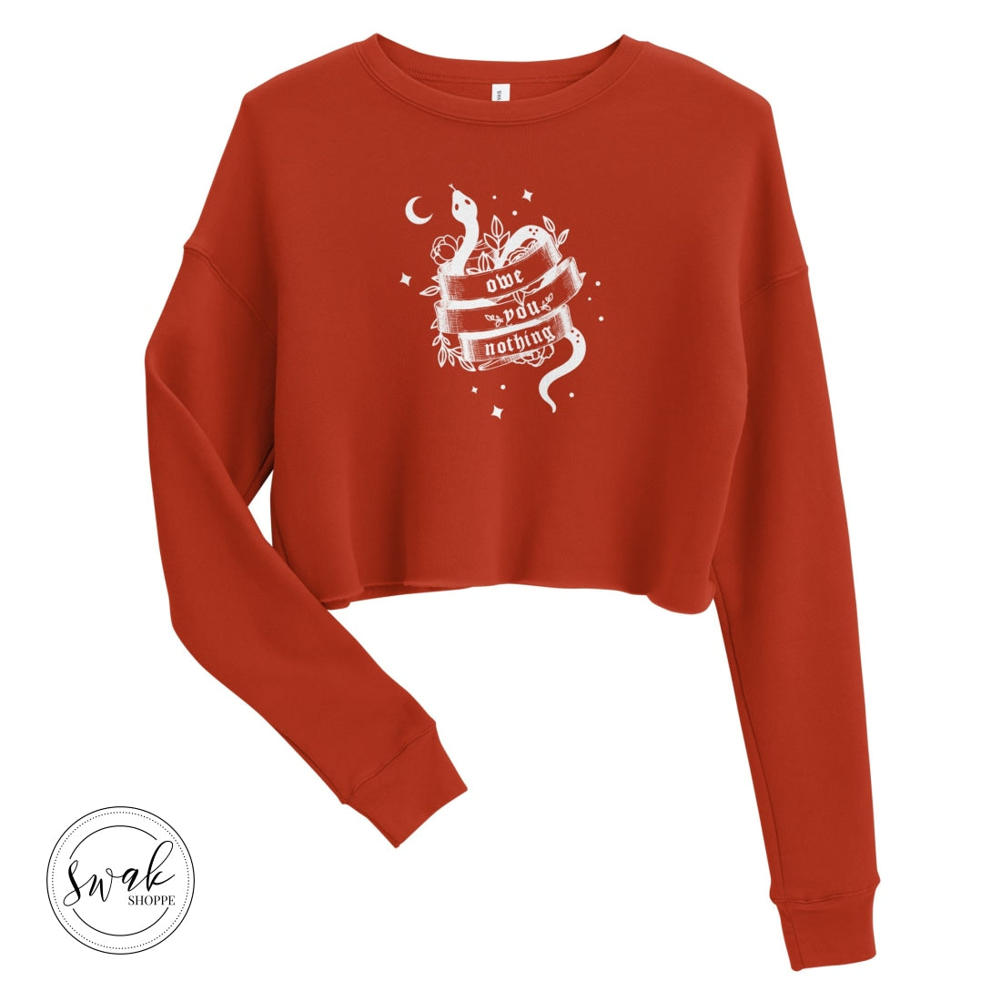 Owe You Nothing Did Something Bad Snake Tattoo White Logo Cropped Sweatshirt Brick / S