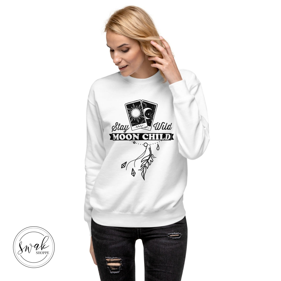 Stay Wild Moon Child Tarot Charm Unisex Fashion Sweatshirt White / S