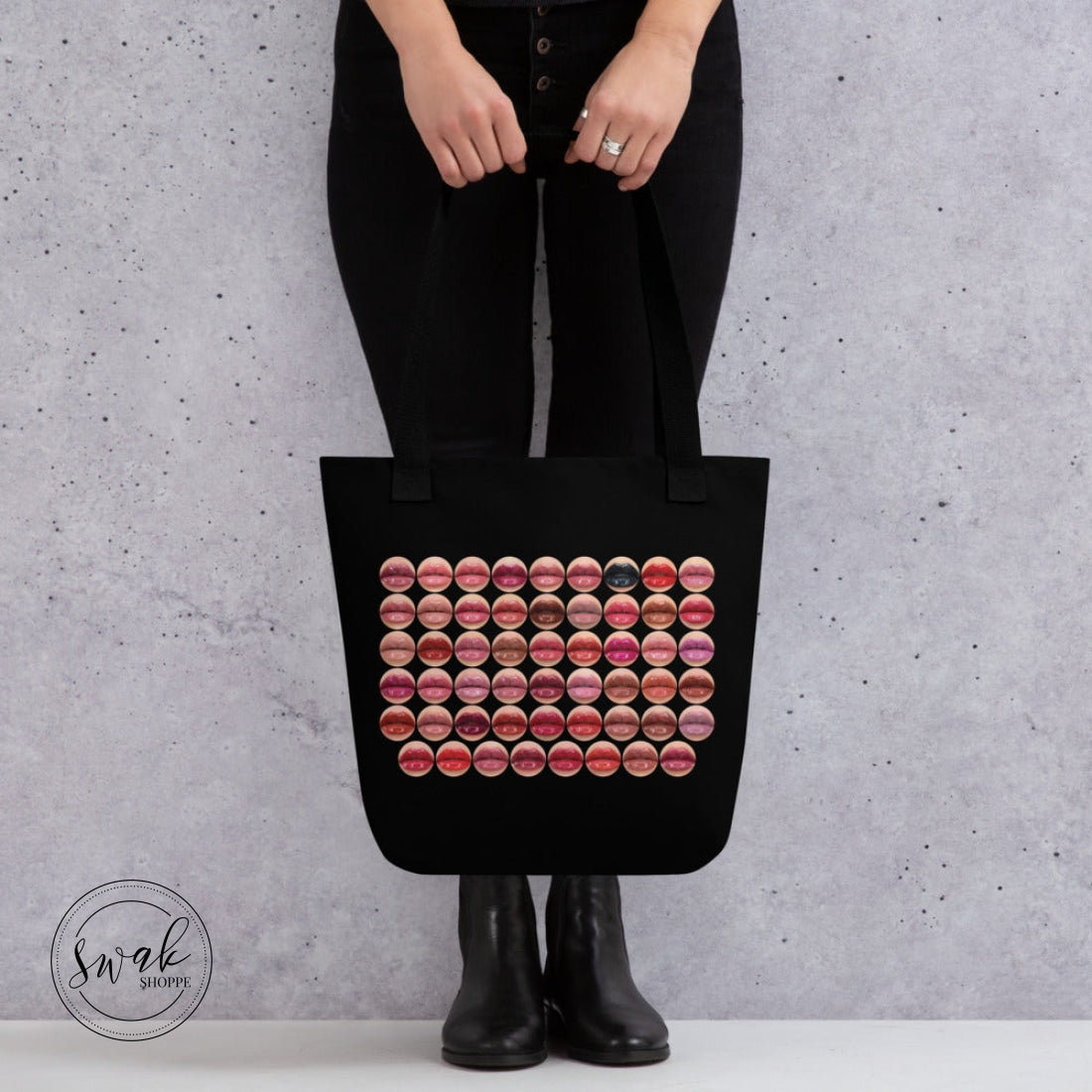 Swak Beauty Lips Circles Collage Black Tote Bag