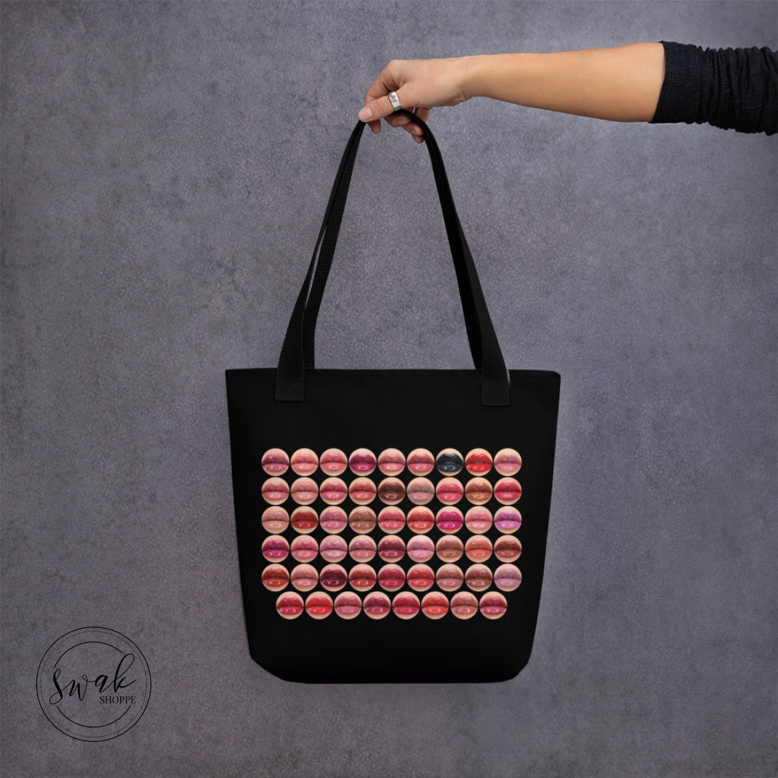 Swak Beauty Lips Circles Collage Black Tote Bag