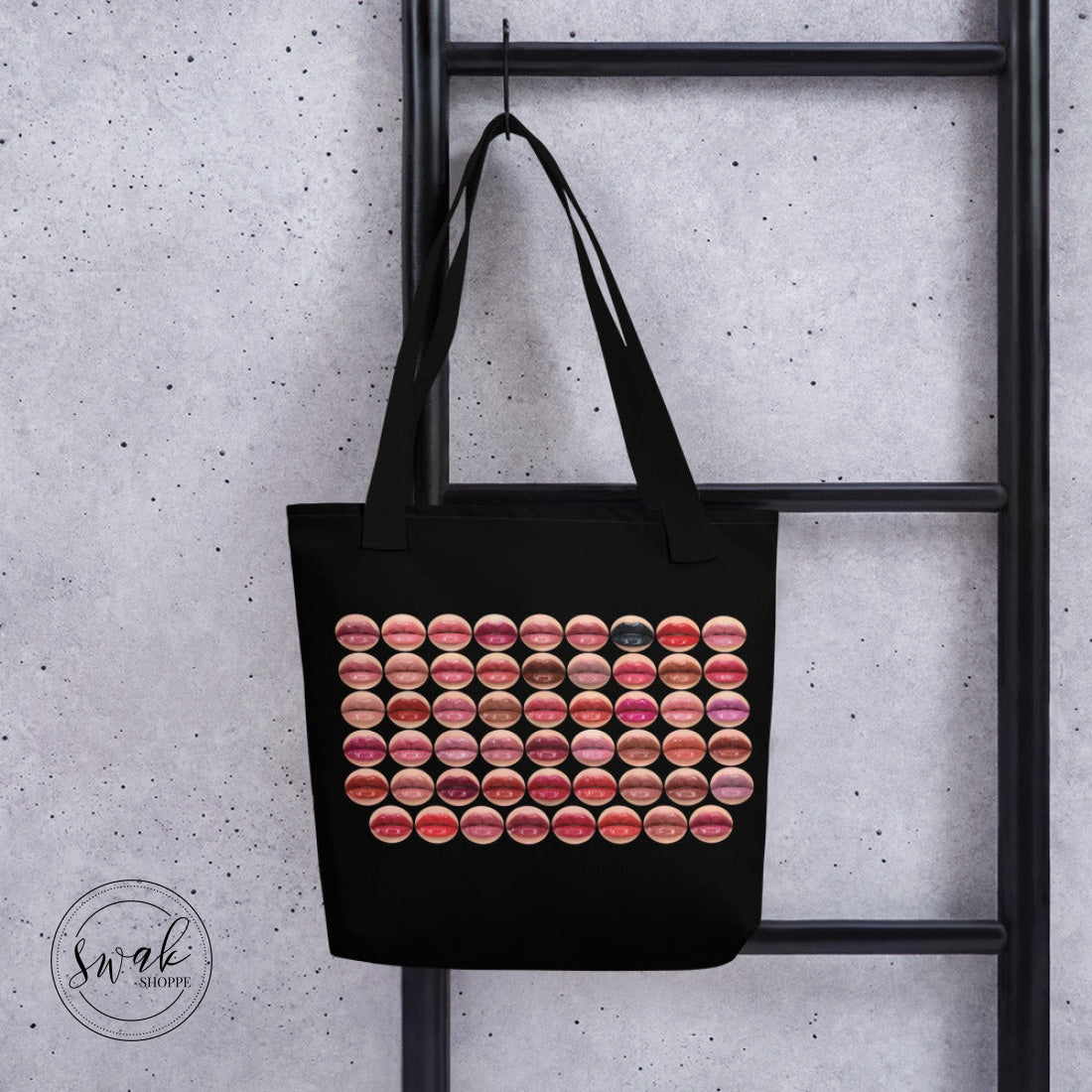Swak Beauty Lips Circles Collage Black Tote Bag