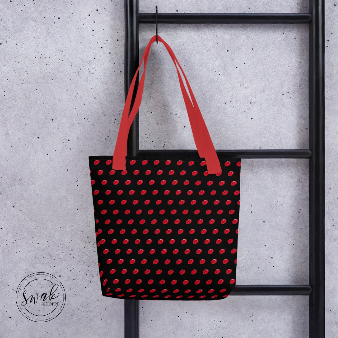 Swak Lips Illustration Pattern Black Tote Bag