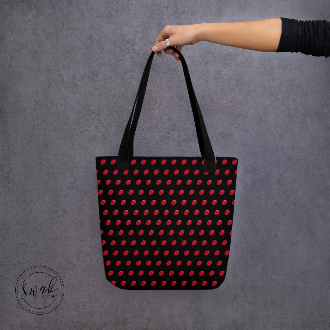 Swak Lips Illustration Pattern Black Tote Bag