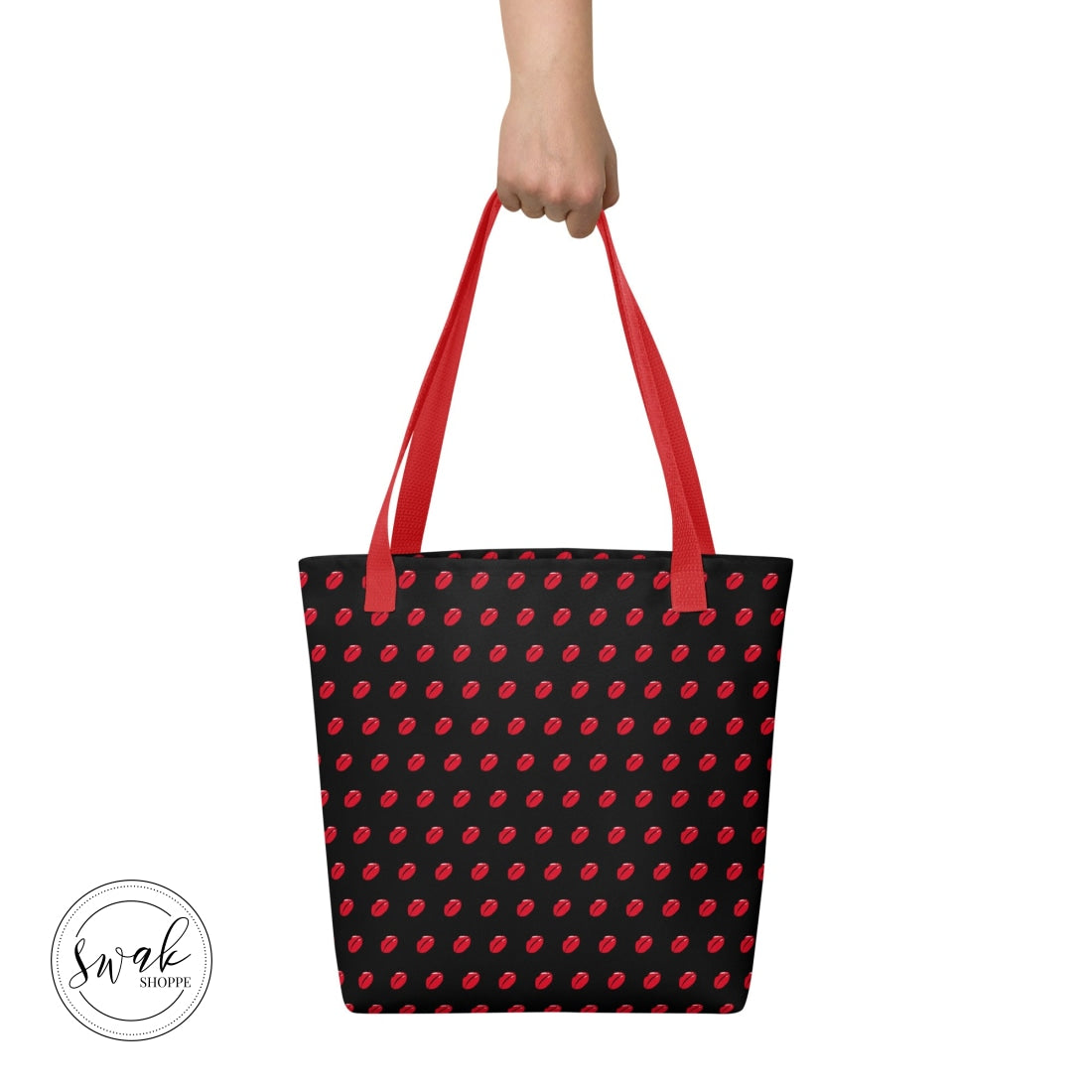 Swak Lips Illustration Pattern Black Tote Bag