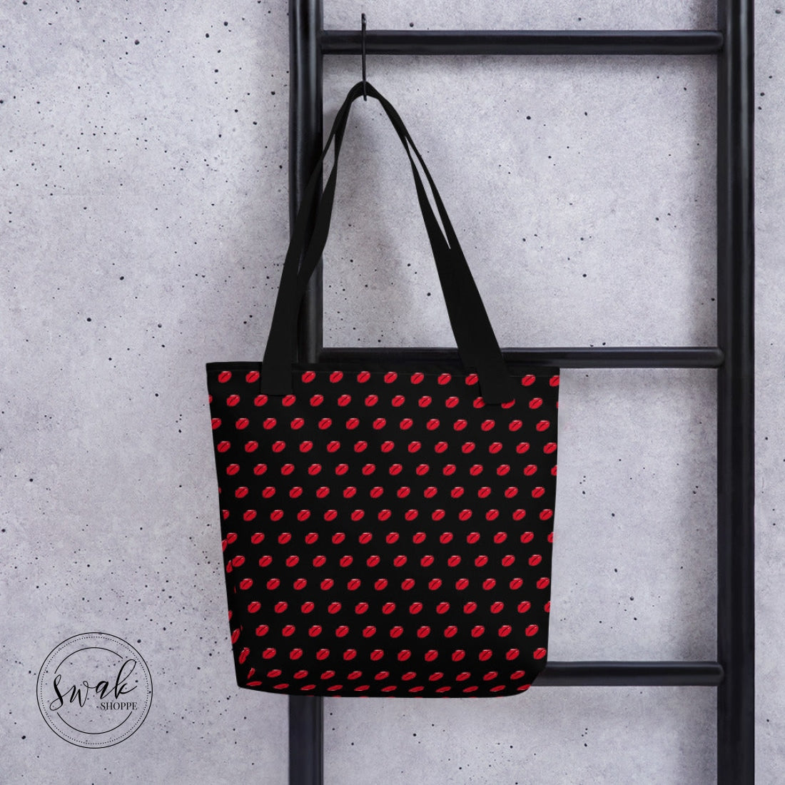 Swak Lips Illustration Pattern Black Tote Bag