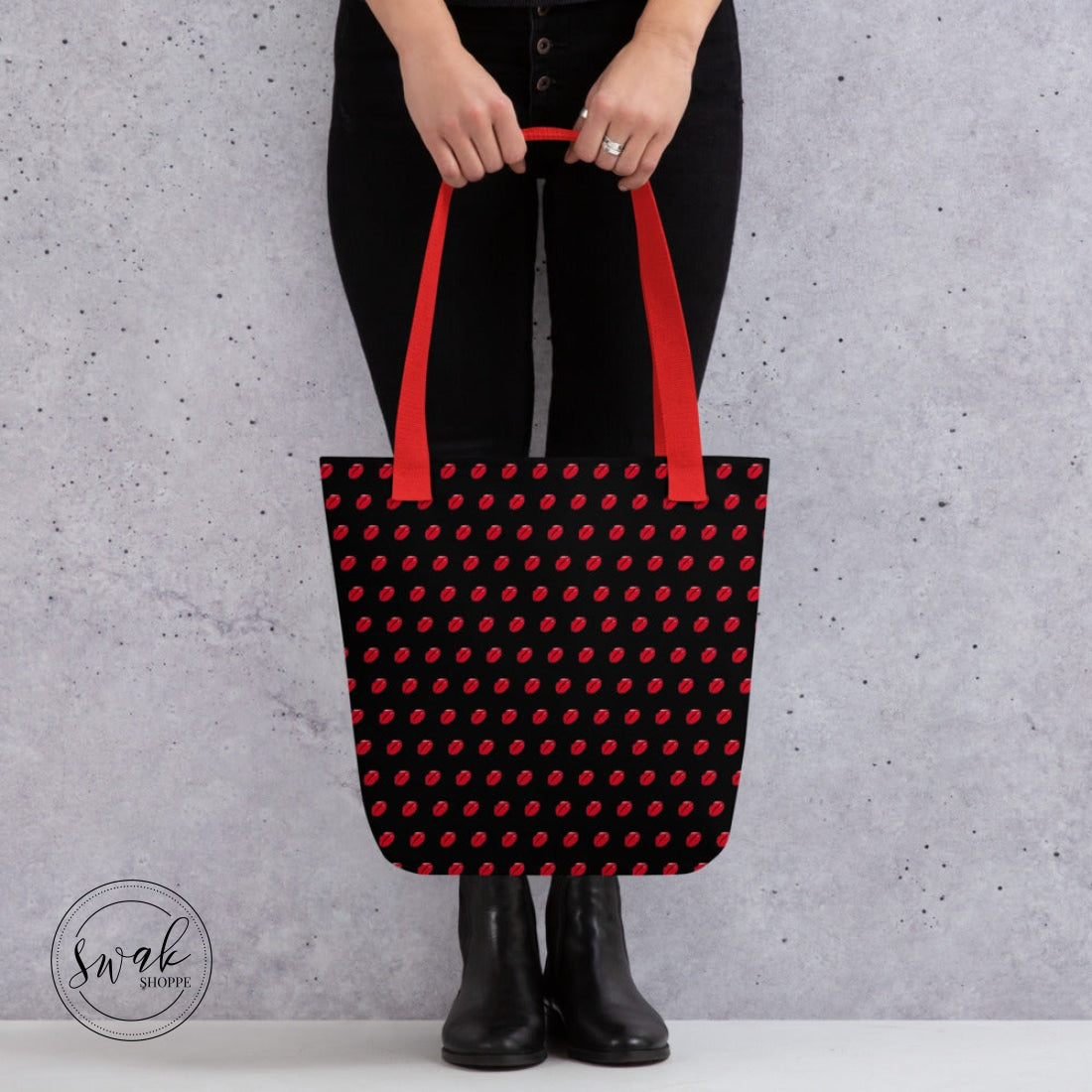 Swak Lips Illustration Pattern Black Tote Bag