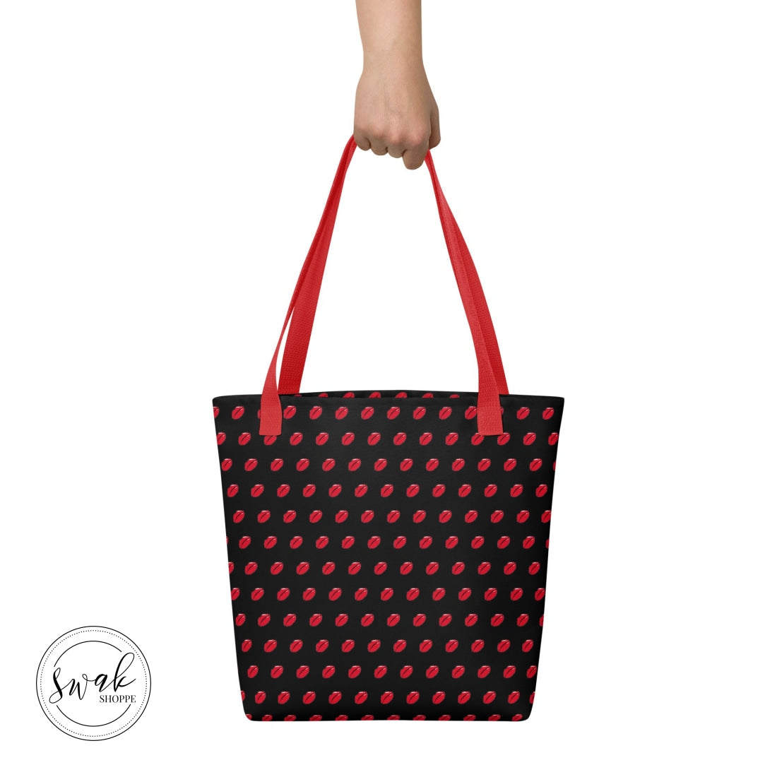 Swak Lips Illustration Pattern Black Tote Bag