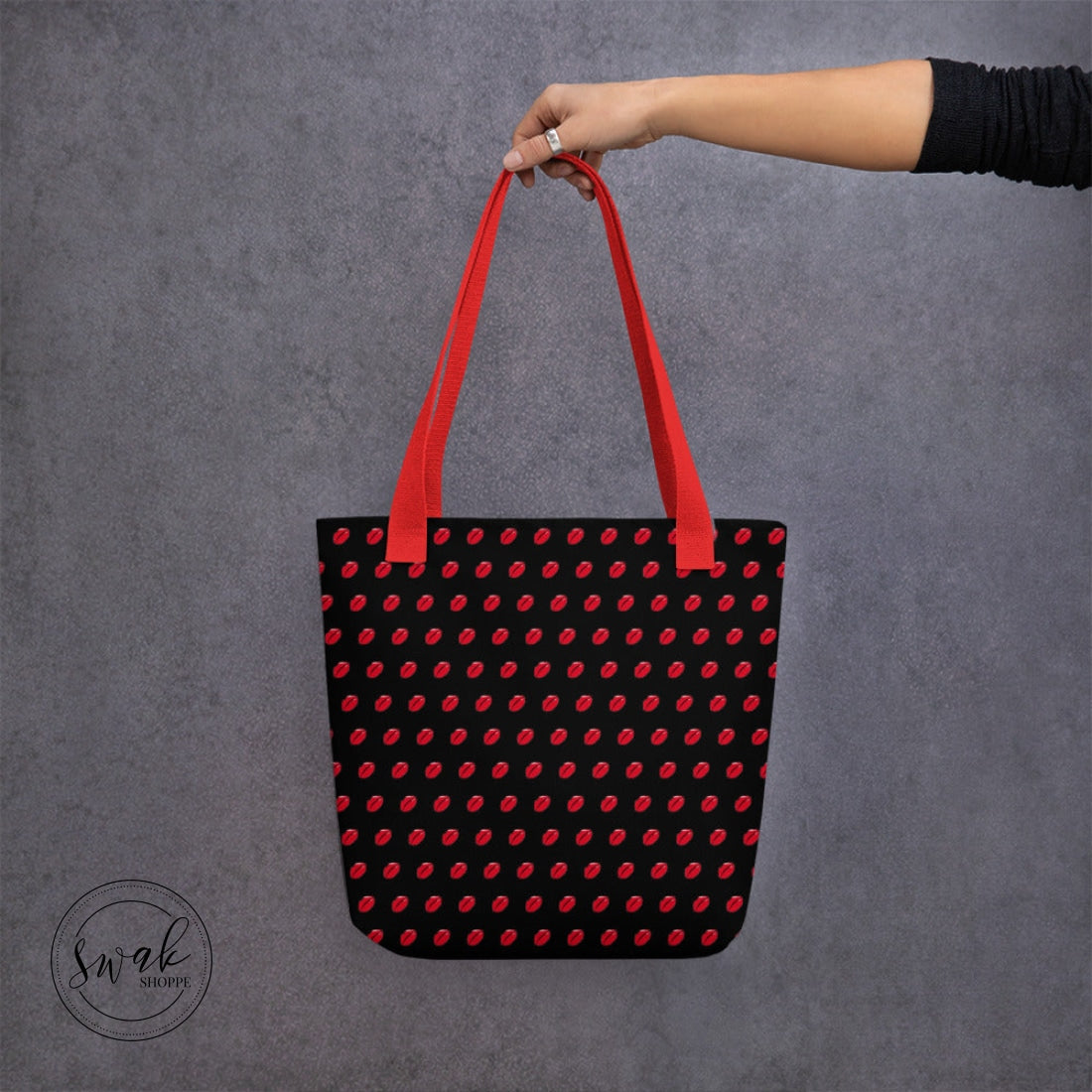 Swak Lips Illustration Pattern Black Tote Bag