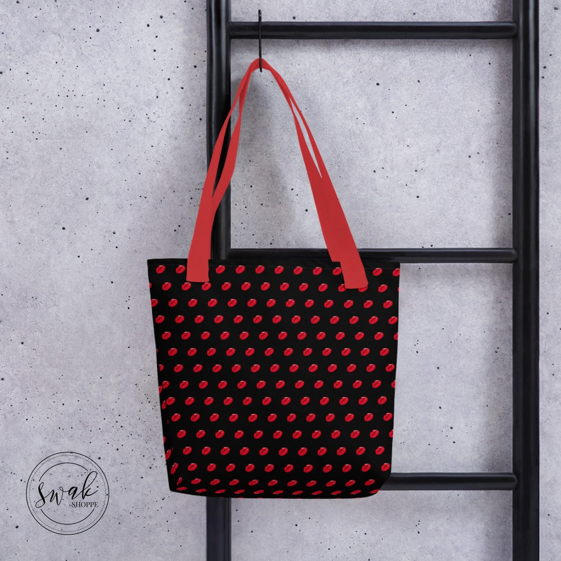 Swak Lips Illustration Pattern Black Tote Bag