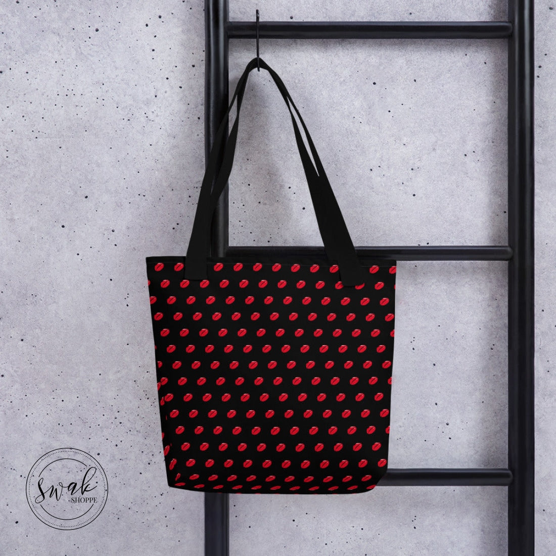 Swak Lips Illustration Pattern Black Tote Bag