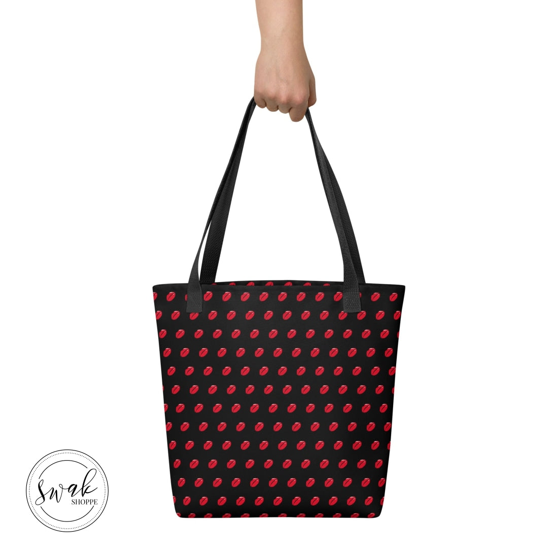 Swak Lips Illustration Pattern Black Tote Bag