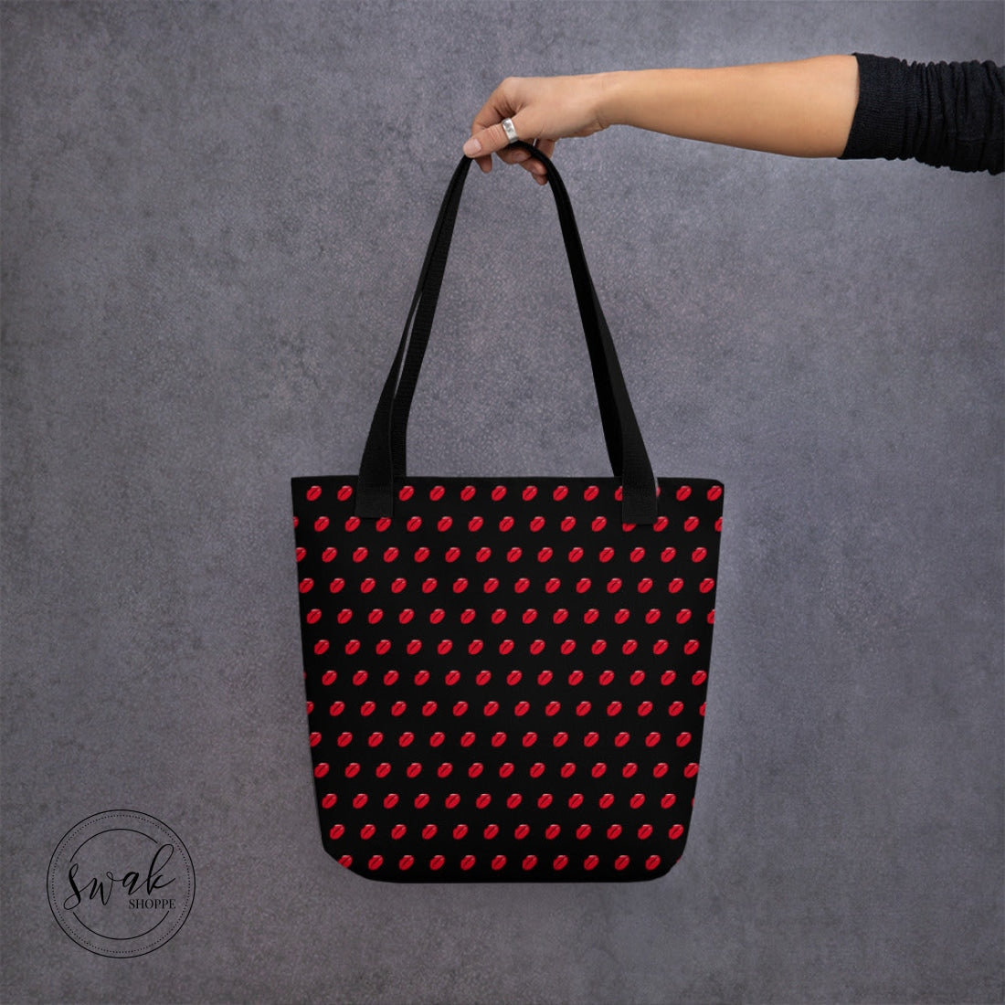 Swak Lips Illustration Pattern Black Tote Bag