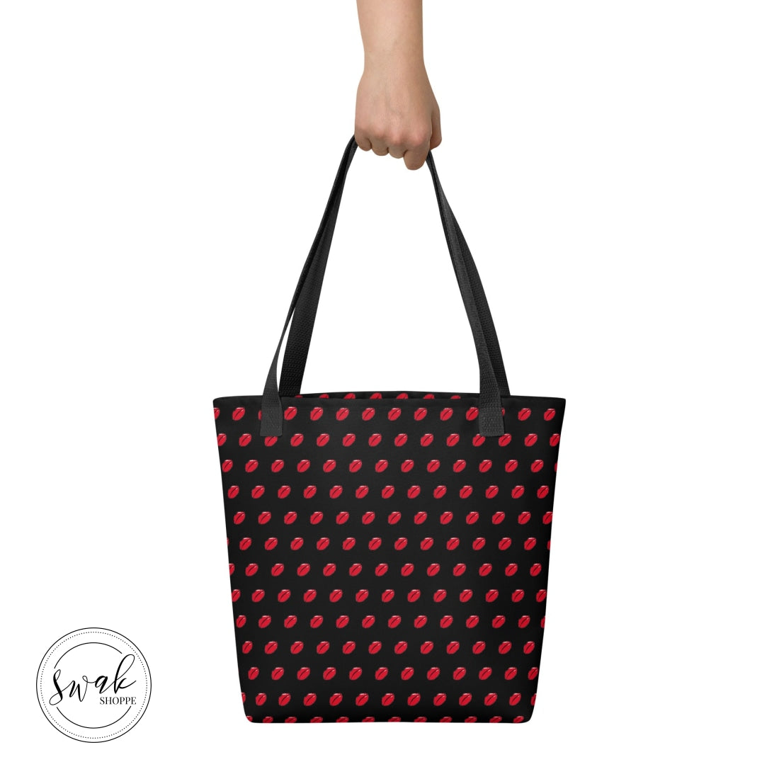 Swak Lips Illustration Pattern Black Tote Bag