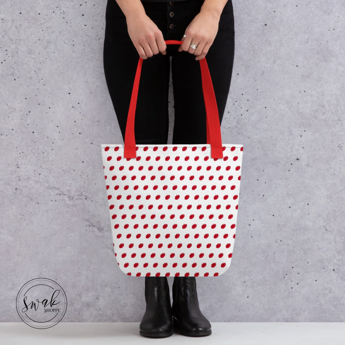 Swak Lips Illustration Pattern White Tote Bag Red