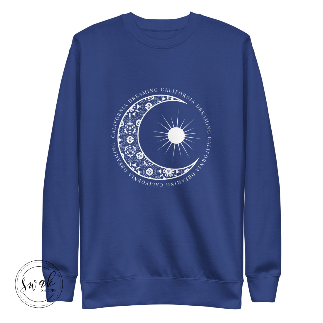 California Dreaming Boho Floral Moon & Sun White Logo Unisex Fashion Sweatshirt Team Royal / S