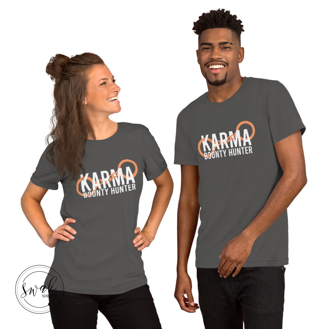 Karma Bounty Hunter White Logo Unisex T-Shirt Asphalt / S