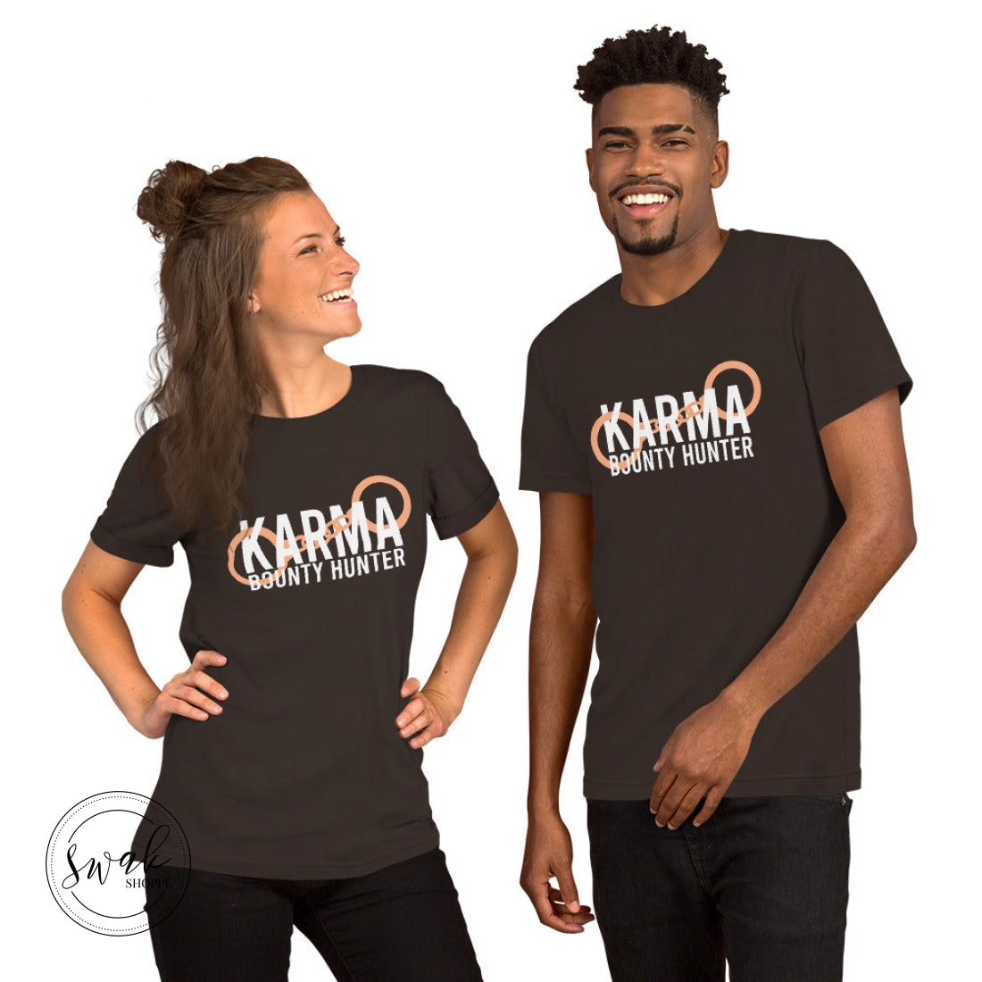 Karma Bounty Hunter White Logo Unisex T-Shirt Brown / S