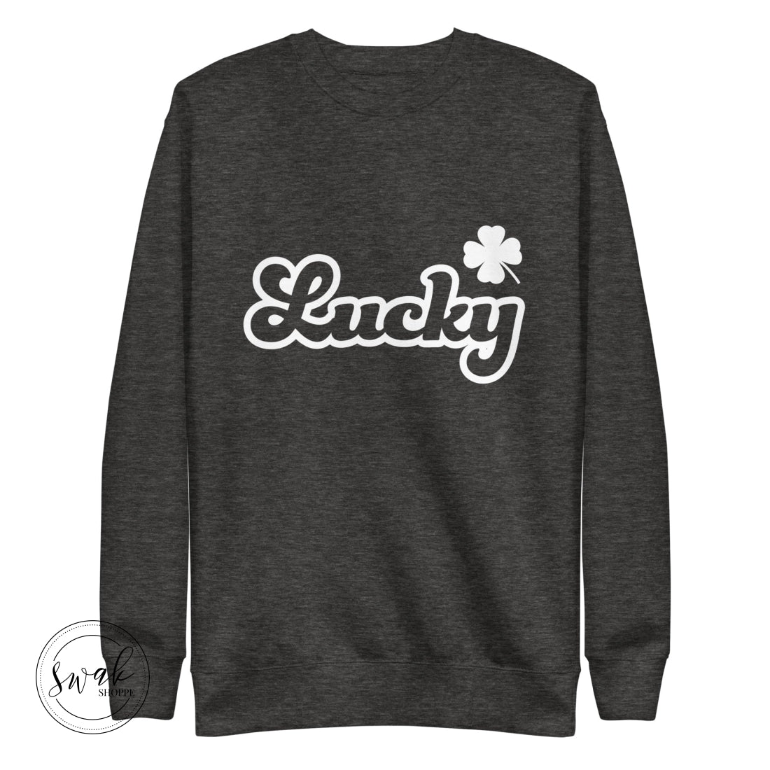 Lucky Shamrock Retro Text White Logo Unisex Fashion Sweatshirt Charcoal Heather / S