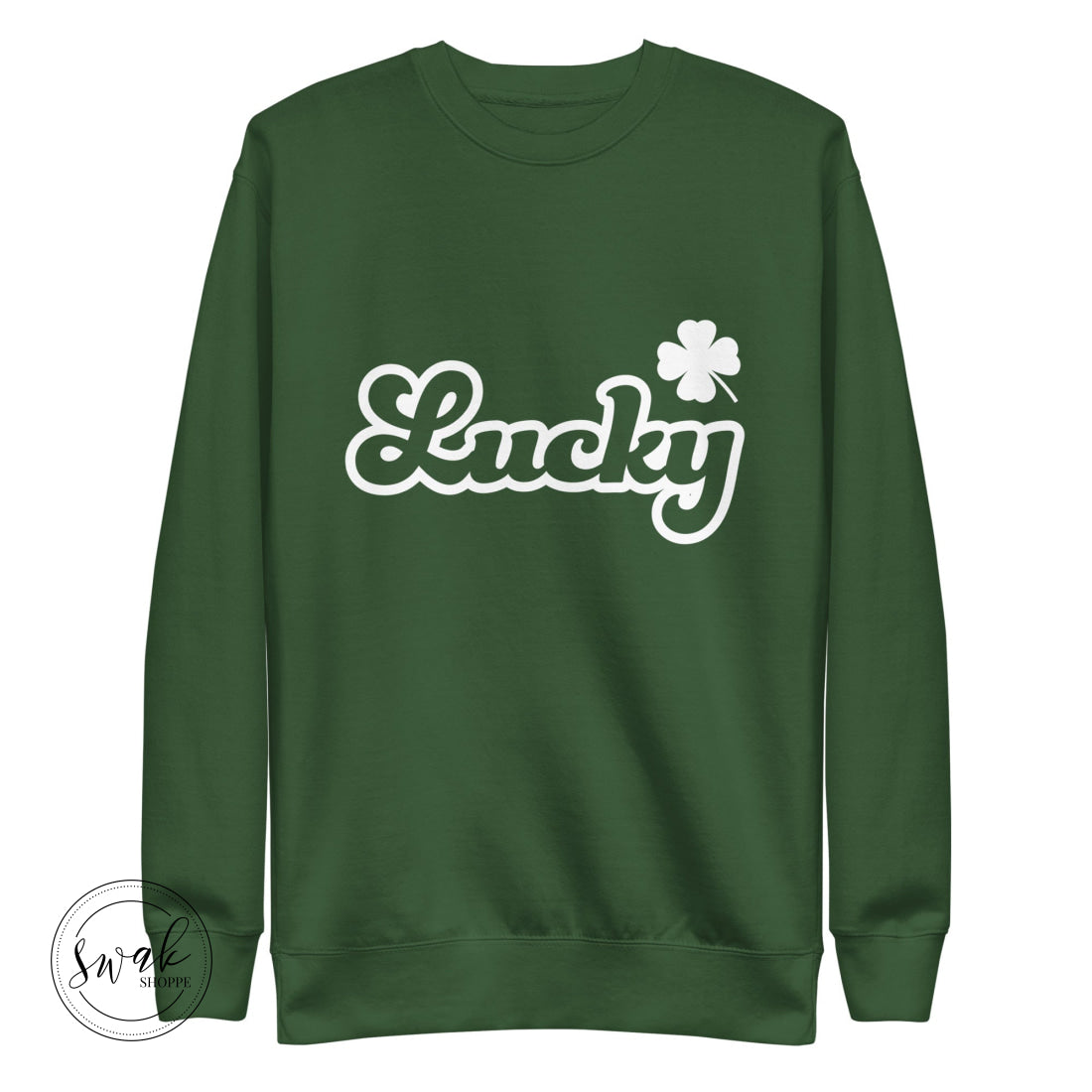 Lucky Shamrock Retro Text White Logo Unisex Fashion Sweatshirt Forest Green / S