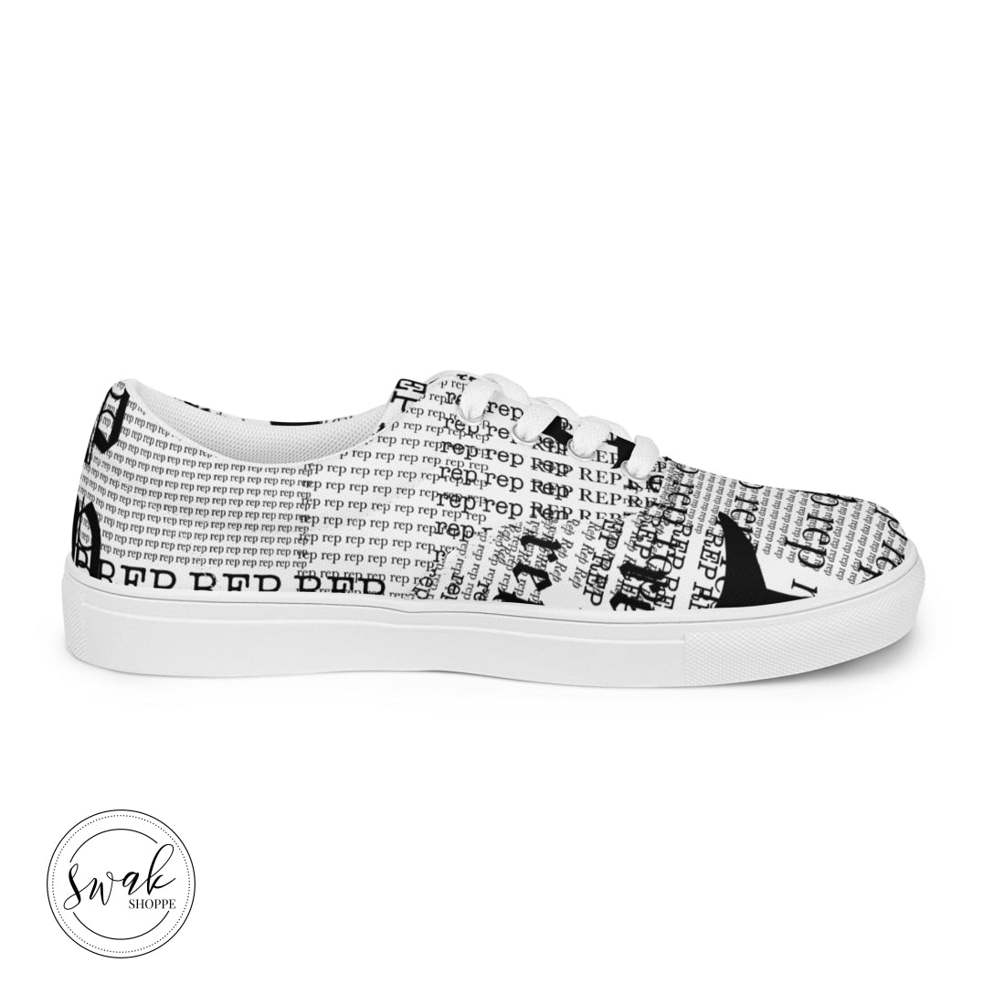 Rep Newsprint Type Womens Lace-Up Canvas Shoes