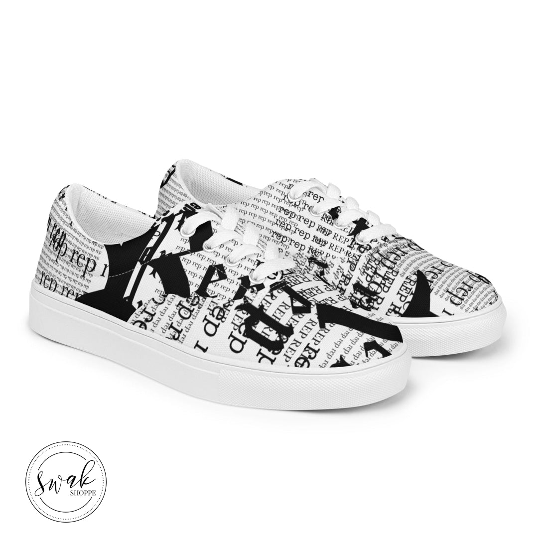 Rep Newsprint Type Womens Lace-Up Canvas Shoes