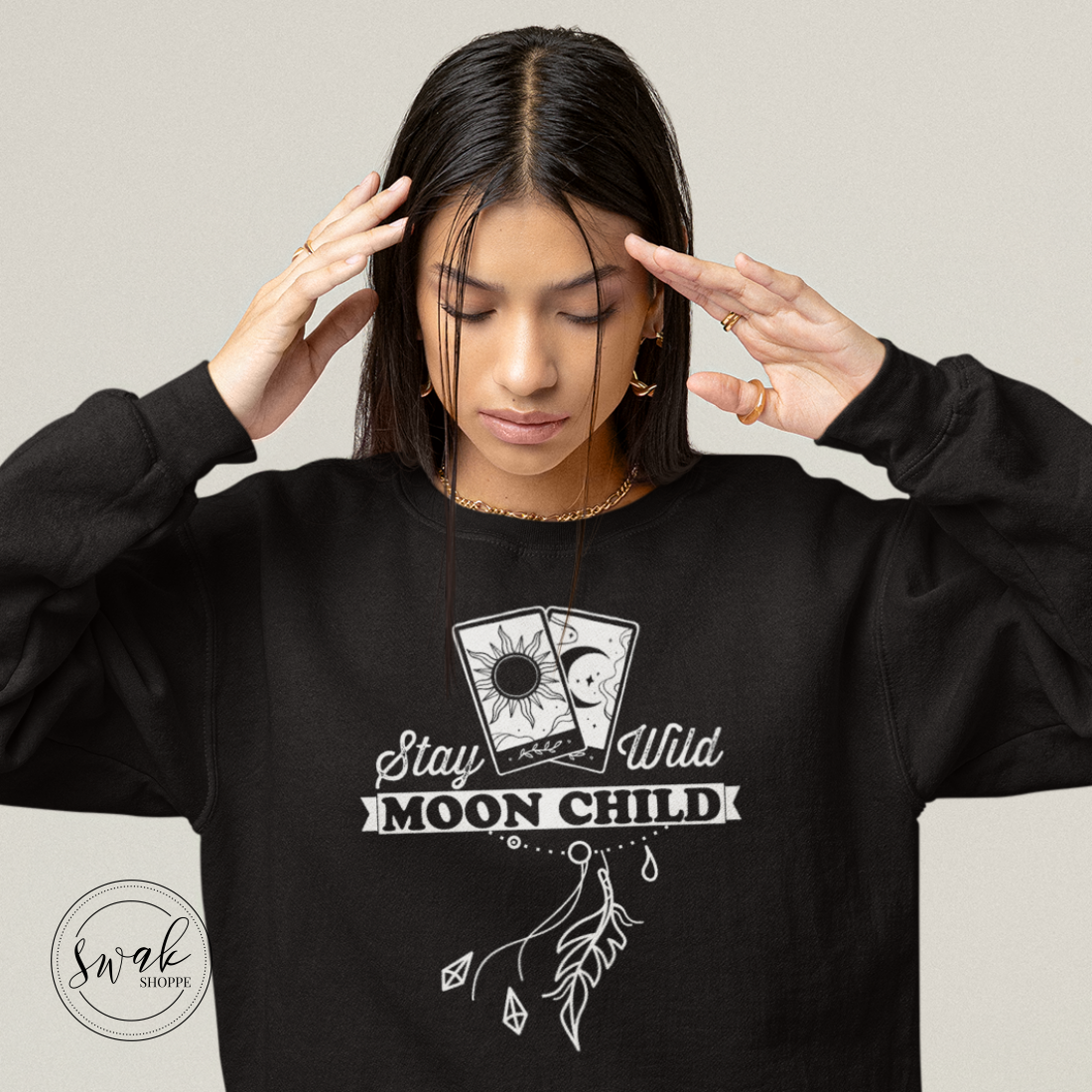 Stay Wild Moon Child Tarot Charm White Logo Unisex Fashion Sweatshirt